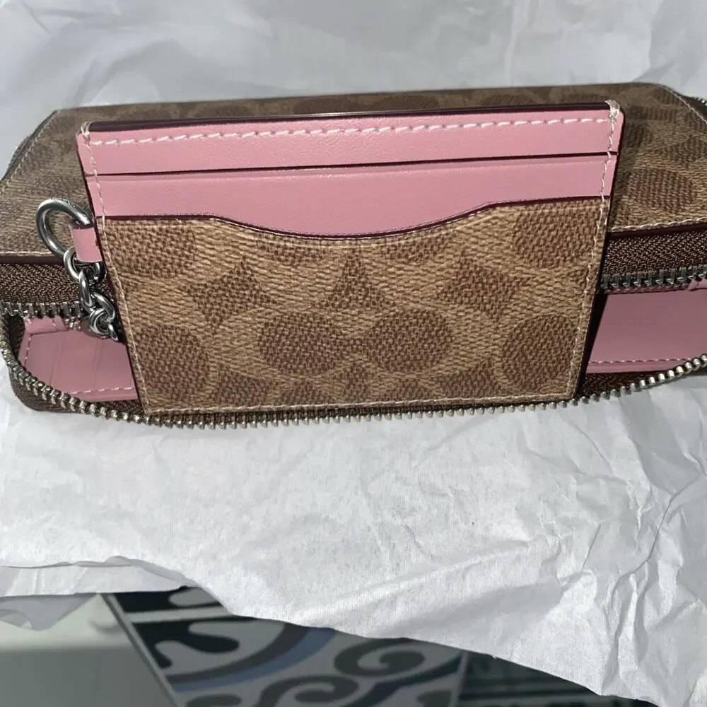 Coach Long Zip Around Wallet With Detachable Card Case In Signature Canvas